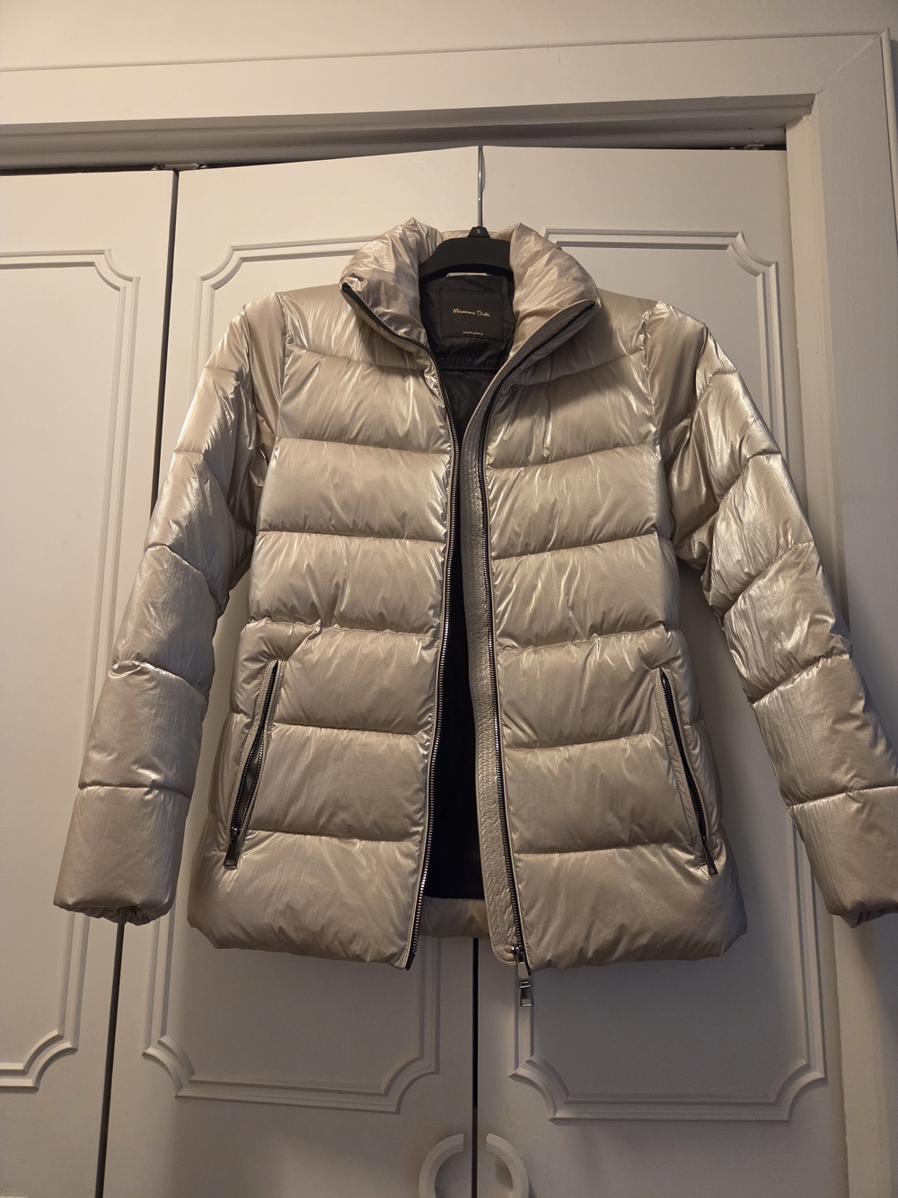 Massimo Dutti Metallic Light Beige Quilted Puffer Jacket